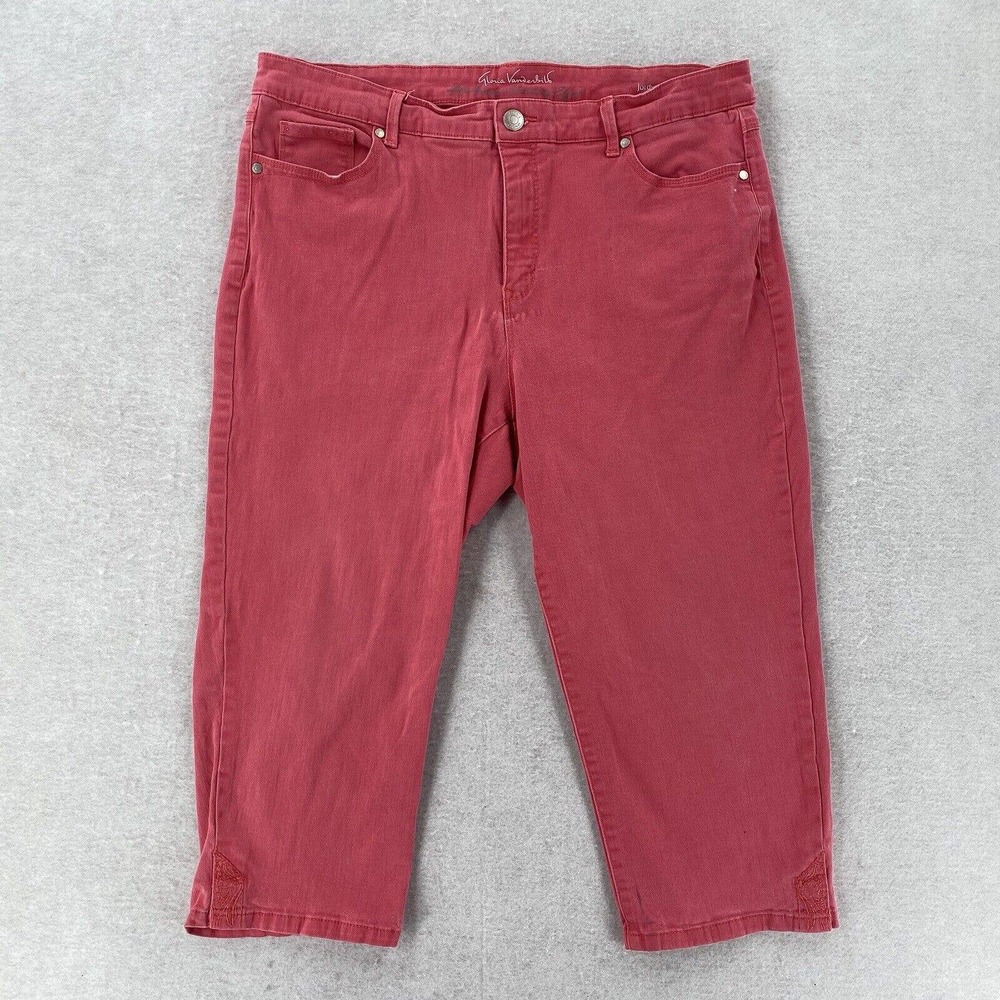 Gloria Vanderbilt Jordyn Capris‎ Jeans Womens 14 Coral Punch Bermuda Denim